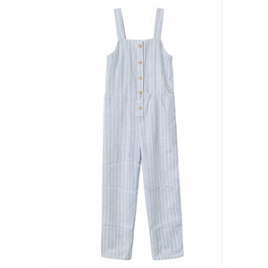 Everlane Striped Linen Blend Jumpsuit Blue White Button Front Wide Leg Size M